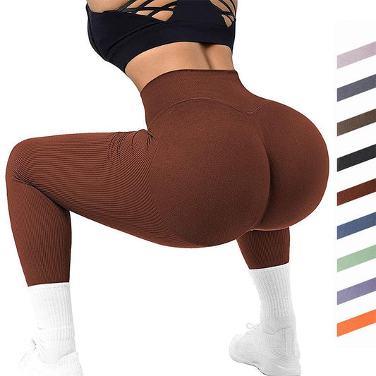 Cheky - High Waist Seamless Leggings Threaded Knitted Fitness Pants Solid Women's Slimming Sports Yoga Pants Elastic Running Sport Leggings