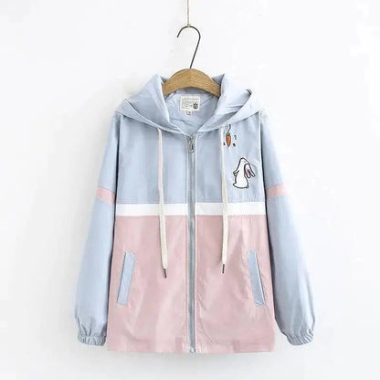 Cheky - Cartoon Rabbit Embroidered Zipper Jacket