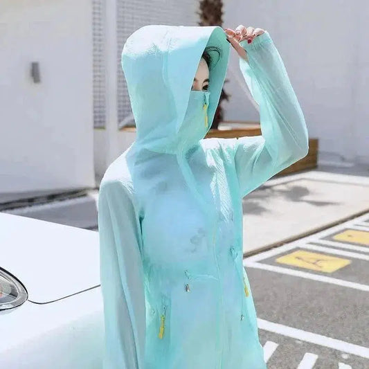 Cheky - Pure colour cap zipper single long sleeve thin mid-long