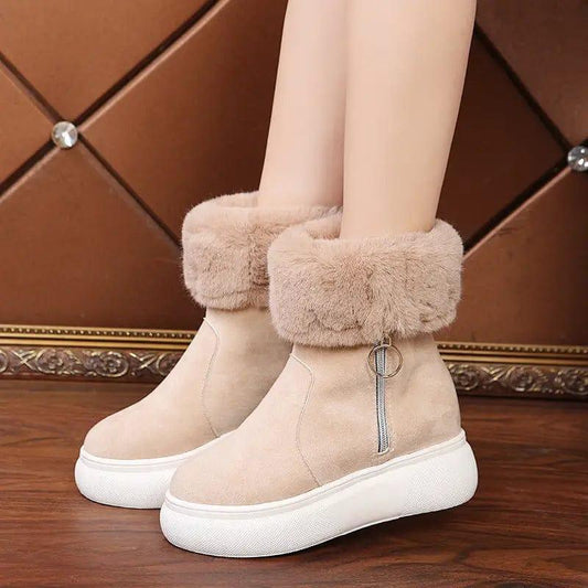 Cheky - Round Head Suede Warm Women Boots With Cotton